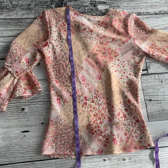 Vintage Y2K Reitmans Sheer Floral Bell Sleeve Boho Blouse Tunic Top - Picture 13 of 14